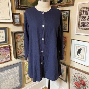 Coldwater Creek Womens Navy Blue Linen & Rayon Blend Button-Front Tunic Top PM